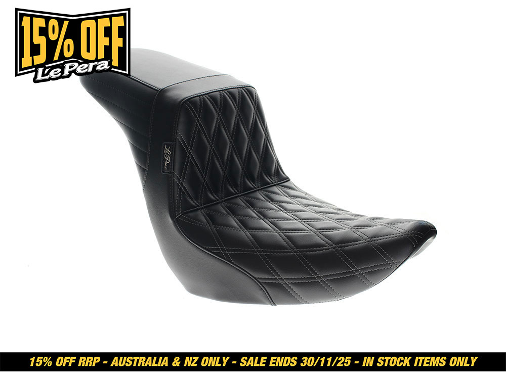 LEPERA SEATS KickFlip Dual Seat with Gun Metal Grey Double Diamond Stitch. Fits Sport Glide & Low Rider 2018up & Low Rider S 2020up.
