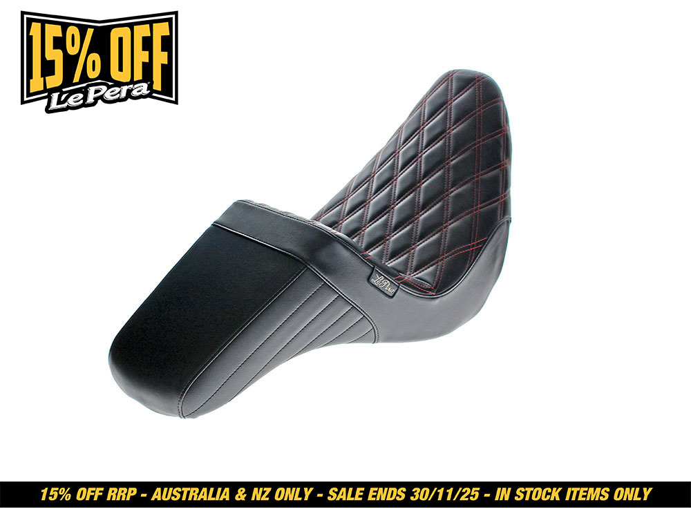 LEPERA SEATS KickFlip Dual Seat with Red Double Diamond Stitch. Fits Sport Glide & Low Rider 2018up & Low Rider S 2020up.