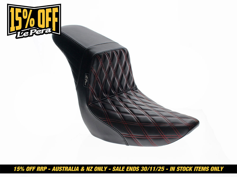 LEPERA SEATS KickFlip Dual Seat with Red Double Diamond Stitch. Fits Sport Glide & Low Rider 2018up & Low Rider S 2020up.