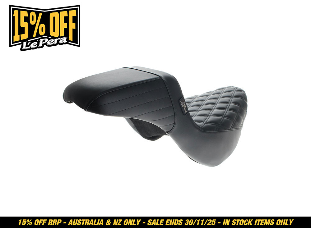 LEPERA SEATS Kickflip Daddy Long Legs Dual Seat with Black Double Diamond Stitch. Fits Sport Glide & Low Rider 2018up & Low Rider S 2020up.