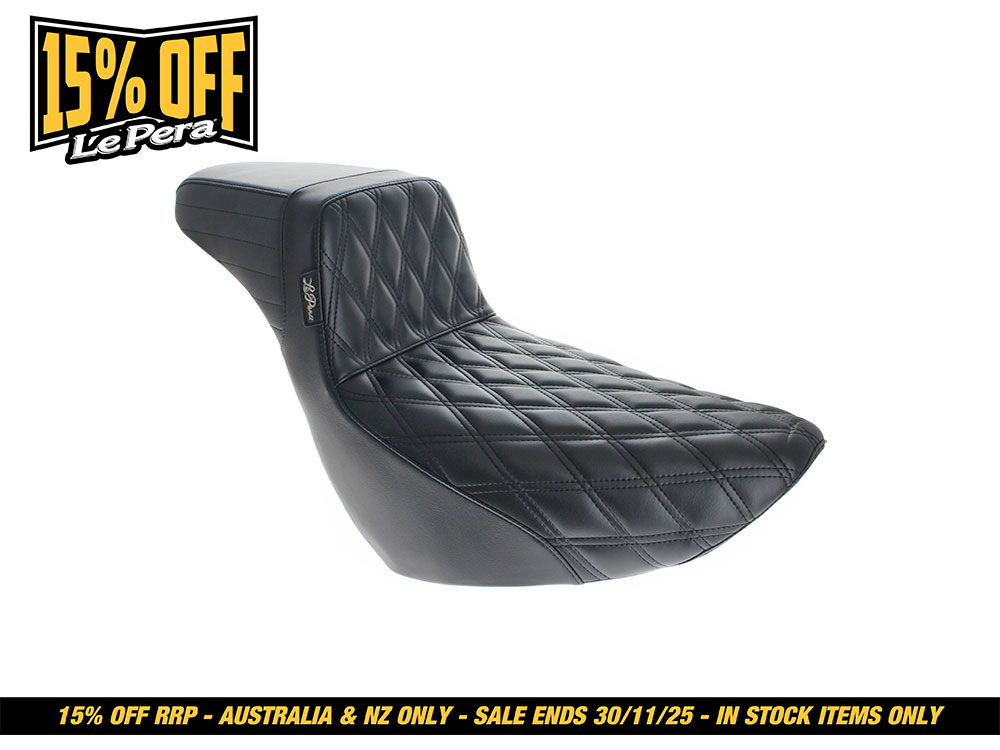 LEPERA SEATS Kickflip Daddy Long Legs Dual Seat with Black Double Diamond Stitch. Fits Sport Glide & Low Rider 2018up & Low Rider S 2020up.