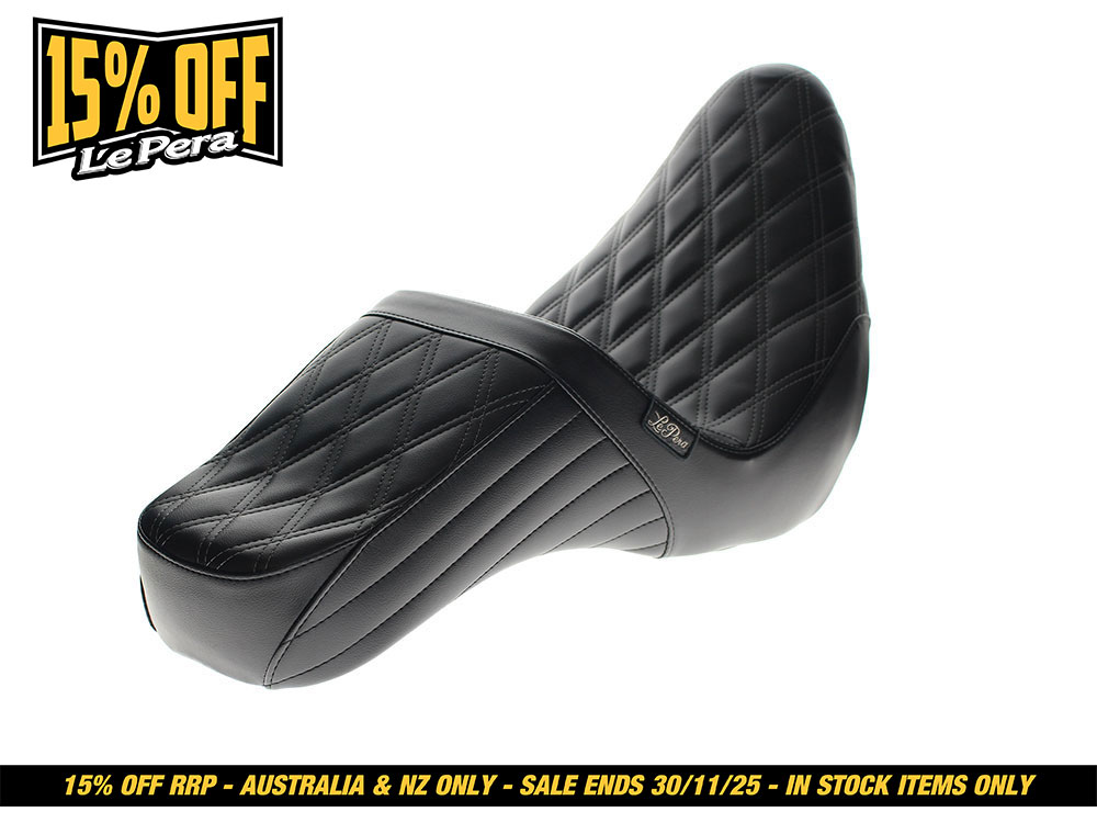 LEPERA SEATS TailWhip Up Front Reduced Reach Dual Seat with Black Double Diamond Stitch. Fits Sport Glide & Low Rider 2018up & Low Rider S 2020up.