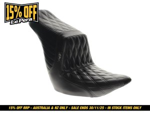 LEPERA SEATS TailWhip Up Front Reduced Reach Dual Seat with Black Double Diamond Stitch. Fits Sport Glide & Low Rider 2018up & Low Rider S 2020up. LEPERA SEATS TailWhip Up Front Reduced Reach Dual Seat with Black Double Diamond Stitch. Fits Sport Glide & Low Rider 2018up & Low Rider S 2020up.