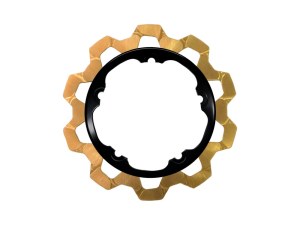 Lyndall Brakes 11.8in. Front Bow-Tie Disc Rotor – Gold Band & Black Carrier. Fits V-Rod & Dyna 2006-2017 Models with OEM Cast Wheel. Lyndall Brakes 11.8in. Front Bow-Tie Disc Rotor – Gold Band & Black Carrier. Fits V-Rod & Dyna 2006-2017 Models with OEM Cast Wheel.