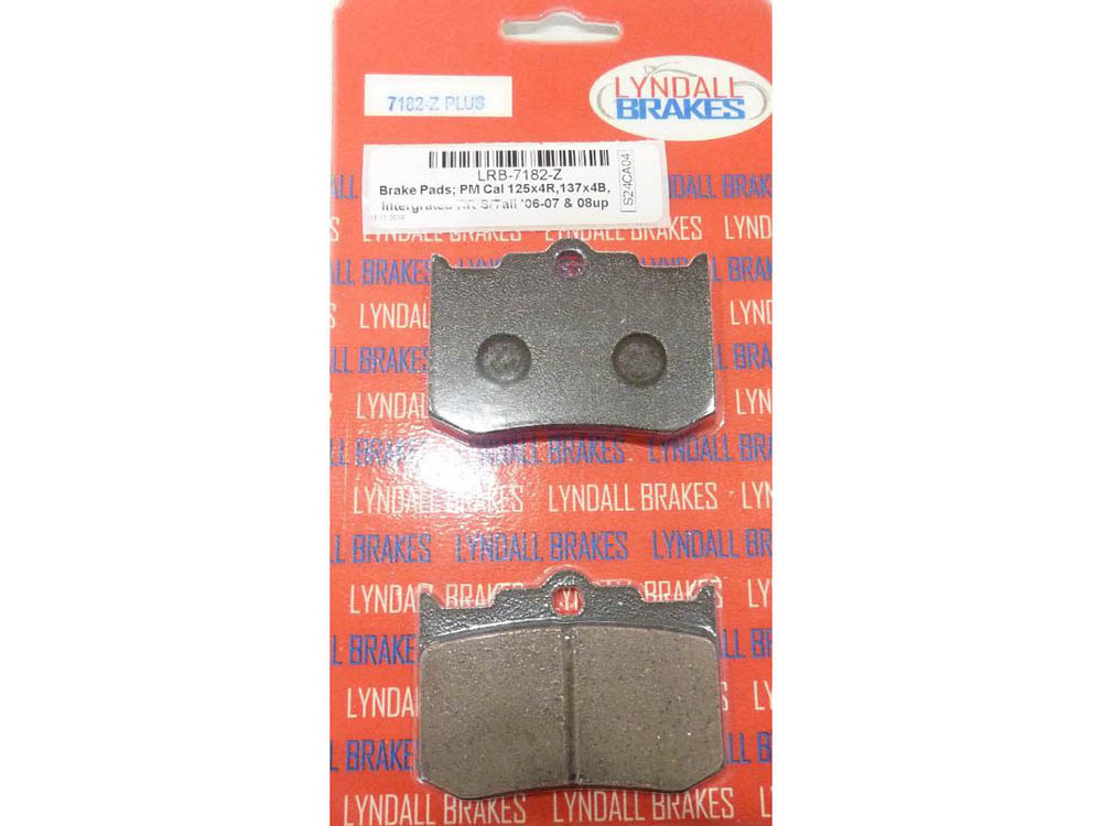 Lyndall Brakes Z-Plus Brake Pads. Fits Performance Machine 125X4R & 137X4B Calipers & Softail 2006up with Performance Machine Integrated Caliper & Hawg Halters 4 Piston Calipers
