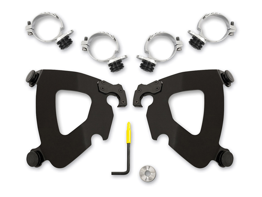 Memphis Shades Black Gauntlet Trigger-Lock Mounting Hardware. Fits Dyna Low Rider 2014-2017.