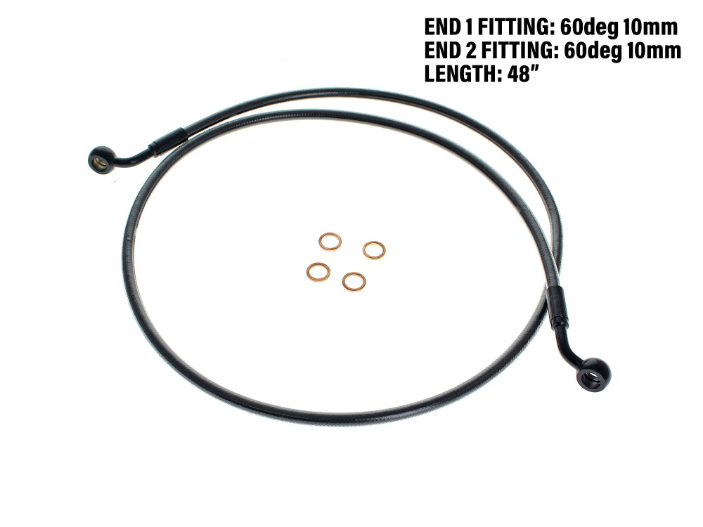 Magnum Shielding 48in. E-Z Align Front Brake Line with 10mm x 60 Degree Banjo – Black Pearl. Fits Sportster 2004-2013.