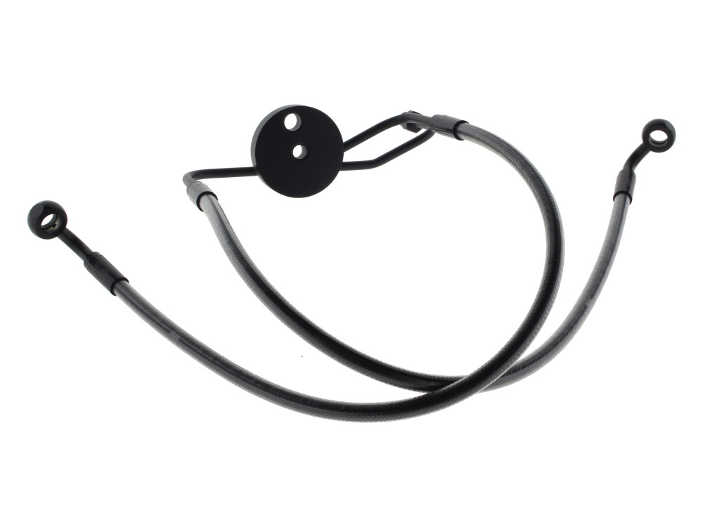 Magnum Shielding Lower Front Brake Line with T-Piece – Black Pearl. Fits Sportster & Dyna with Dual Front Calipers.