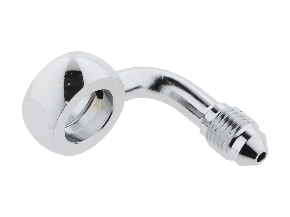 Magnum Shielding Chrome True 12mm ID, 90 Degree Banjo – Male #3 End.