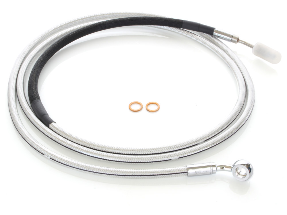 Magnum Shielding 82in. Hydraulic Clutch Line with 10mm x 35 Degree Banjo – Sterling Chromite. Fits Touring & Softail 2017up Models with the Original H-D Hydraulic Clutch.