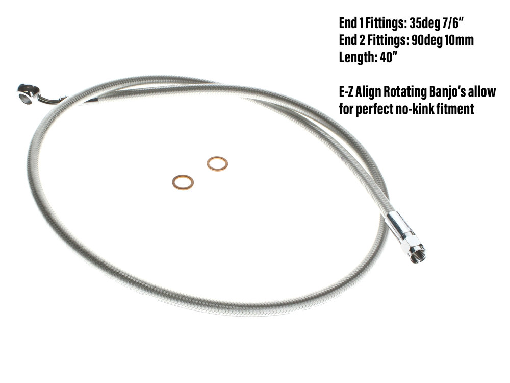 Magnum Shielding 40in. E-Z Align Front Brake Line with 7/16in. x 35 Degree Banjo – Sterling Chromite.
