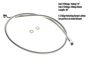 Magnum Shielding 40in. E-Z Align Front Brake Line with 7/16in. x 35 Degree Banjo – Sterling Chromite. Magnum Shielding 40in. E-Z Align Front Brake Line with 7/16in. x 35 Degree Banjo – Sterling Chromite.