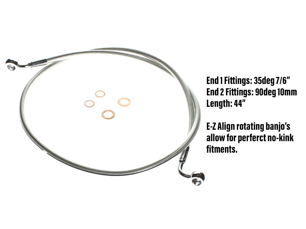 Magnum Shielding 44in. E-Z Align Front Brake Line with 7/16in. x 35 Degree Banjo – Sterling Chromite.