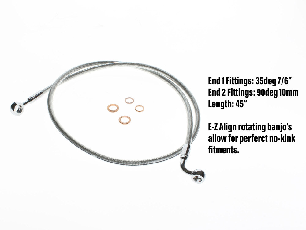 Magnum Shielding 45in. E-Z Align Front Brake Line with 7/16in. x 35 Degree Banjo – Sterling Chromite.