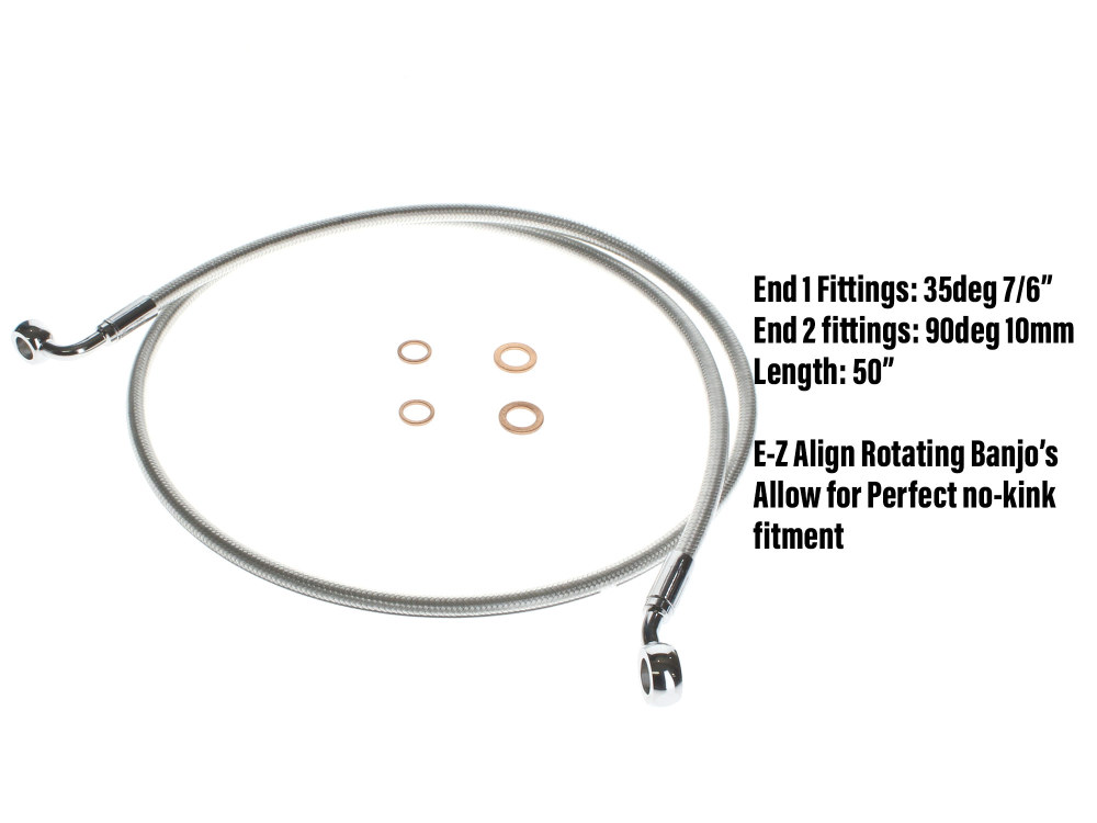 Magnum Shielding 48in. E-Z Align Front Brake Line with 7/16in. x 35 Degree Banjo – Sterling Chromite.