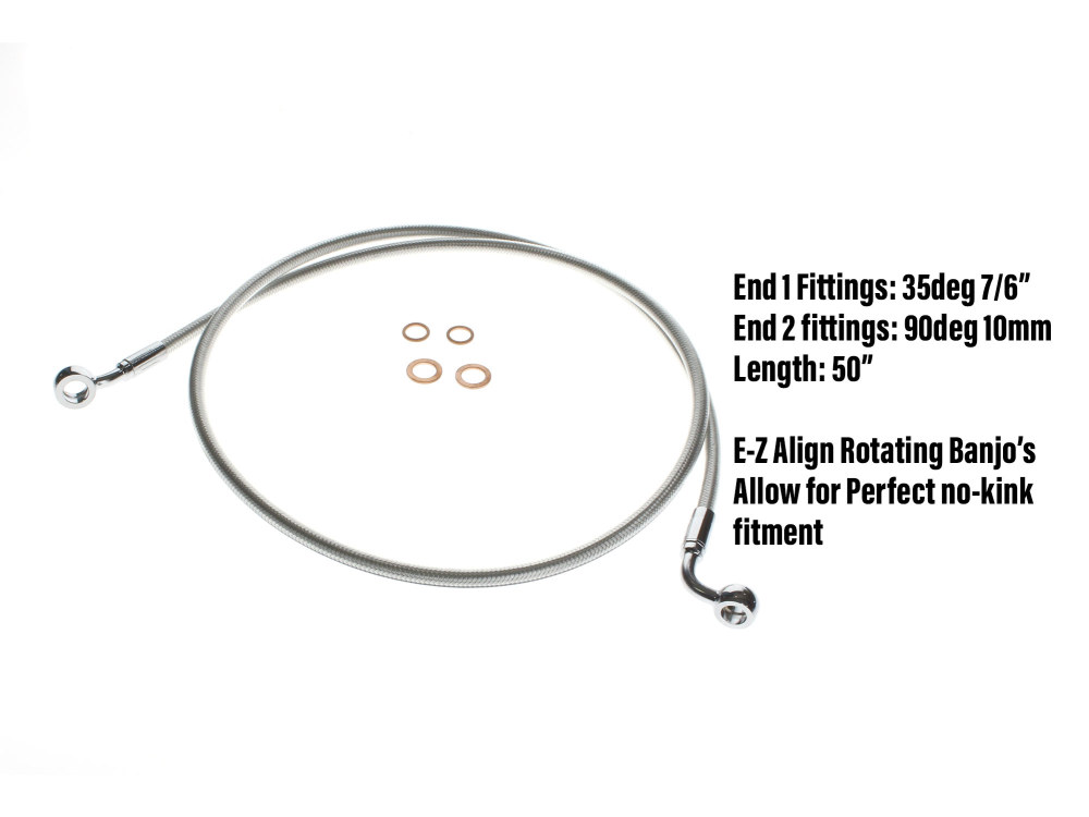 Magnum Shielding 50in. E-Z Align Front Brake Line with 7/16in. x 35 Degree Banjo – Sterling Chromite.