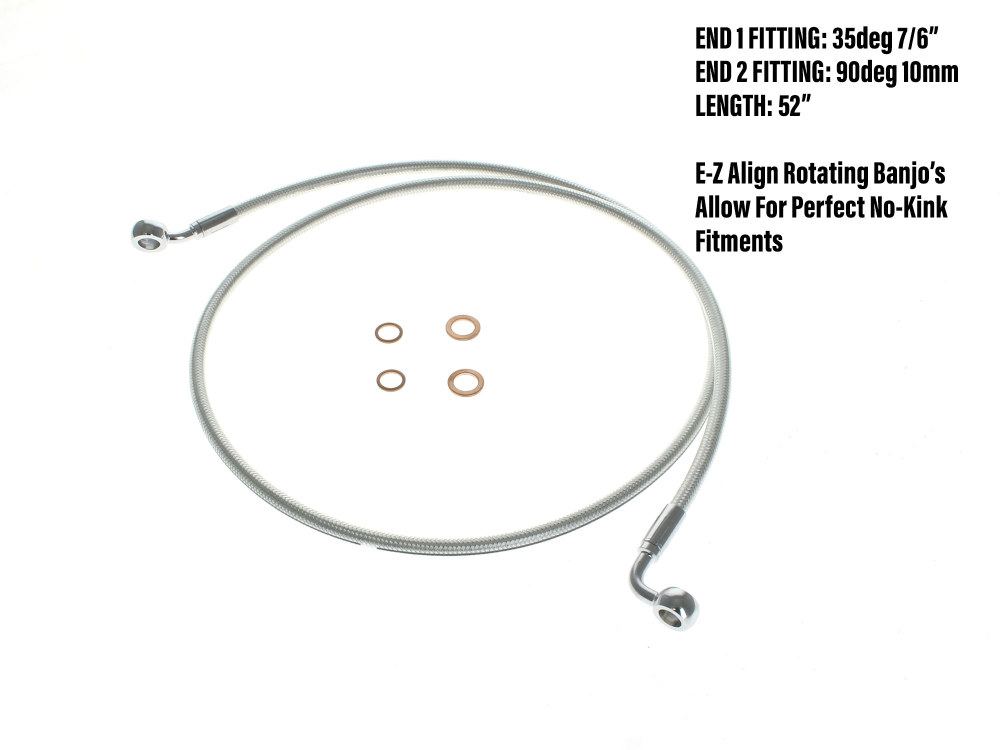 Magnum Shielding 52in. E-Z Align Front Brake Line with 7/16in. x 35 Degree Banjo – Sterling Chromite.