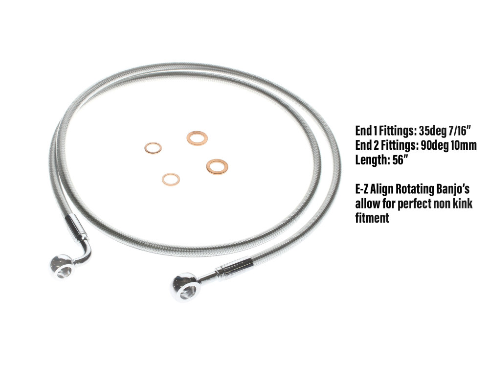Magnum Shielding 56in. E-Z Align Front Brake Line with 7/16in. x 35 Degree Banjo – Sterling Chromite.
