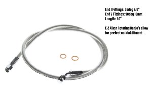 Magnum Shielding 42in. E-Z Align Front Brake Line with 7/16in. x 180 Degree Banjo – Sterling Chromite. Magnum Shielding 42in. E-Z Align Front Brake Line with 7/16in. x 180 Degree Banjo – Sterling Chromite.