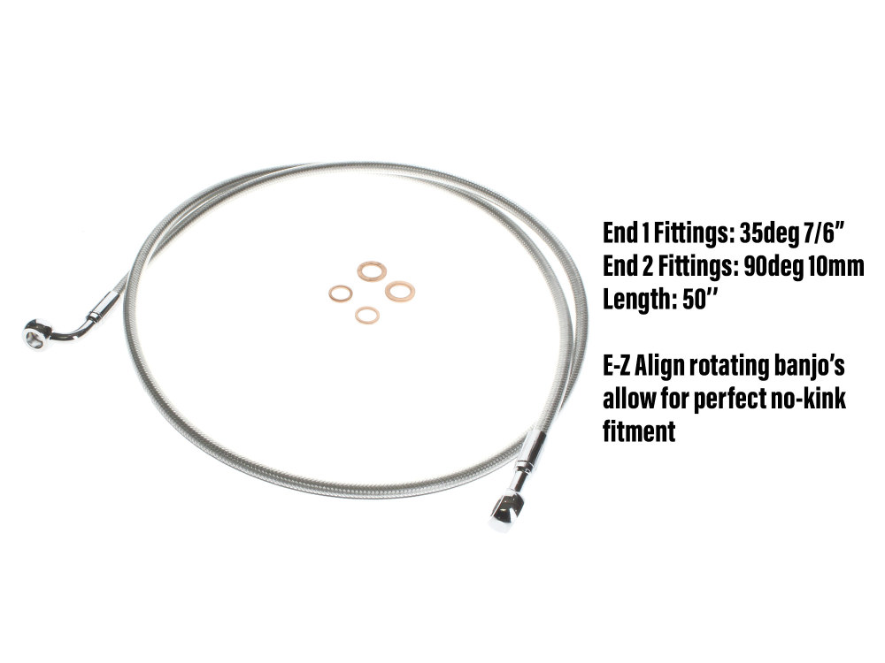 Magnum Shielding 50in. E-Z Align Front Brake Line with 7/16in. x 180 Degree Banjo – Sterling Chromite.