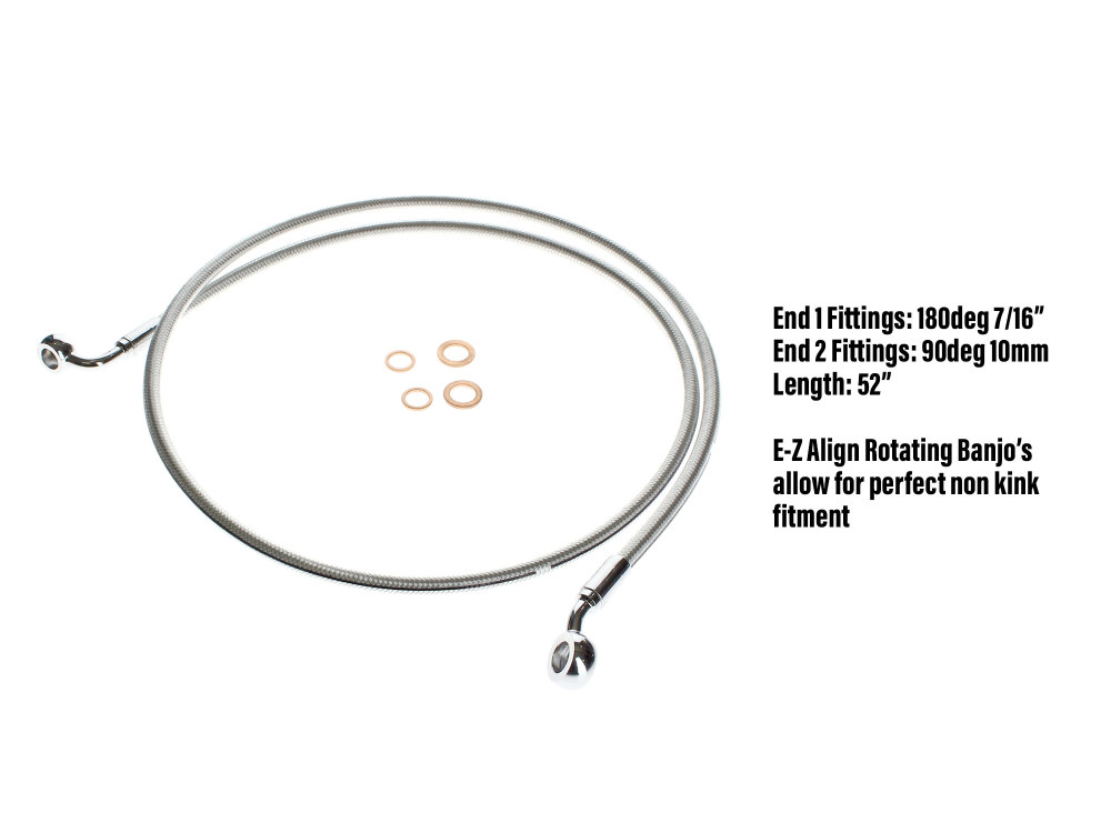 Magnum Shielding 52in. E-Z Align Front Brake Line with 7/16in. x 180 Degree Banjo – Sterling Chromite.