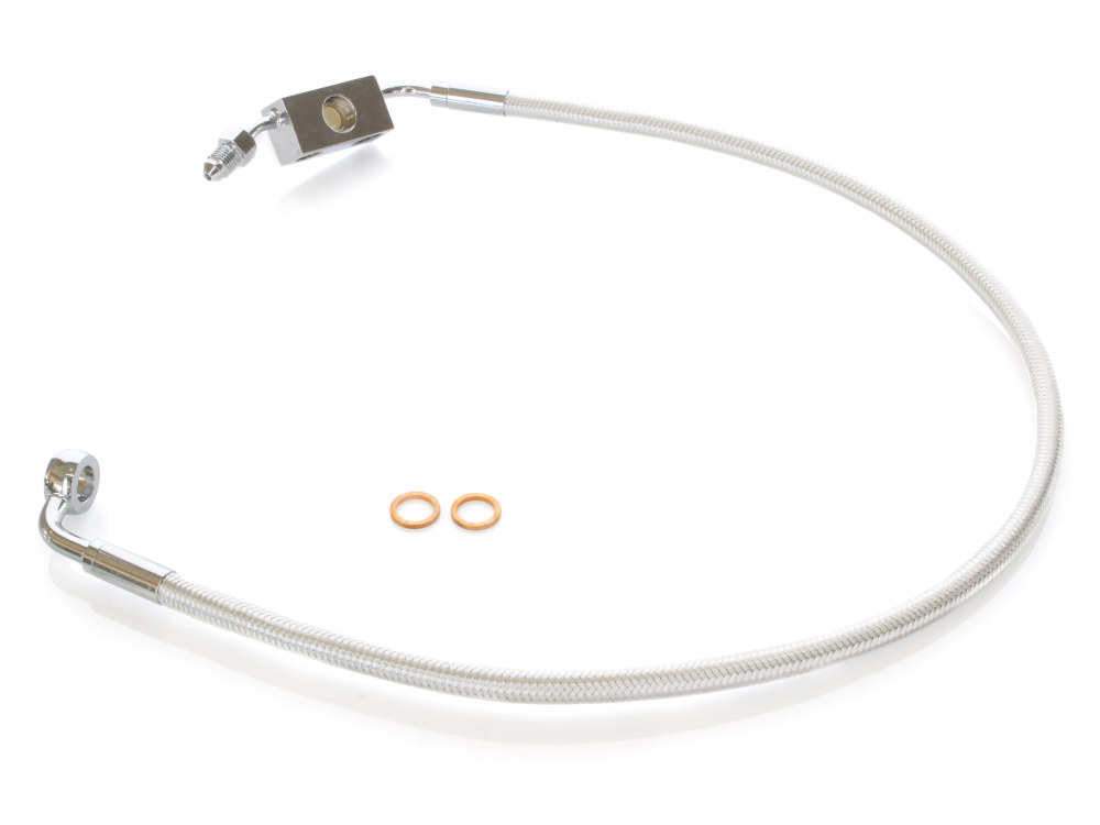 Magnum Shielding +4in. Over Length Lower Front Brake Line – Sterling Chromite. Fits Dyna 2012-2017