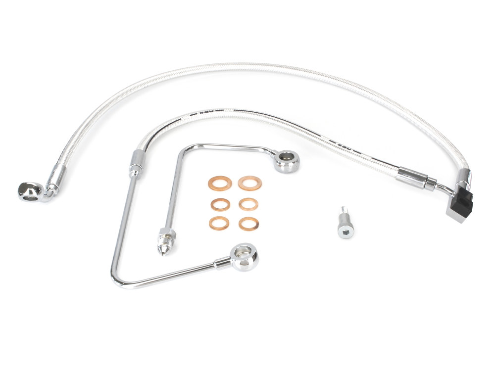 Magnum Shielding +2in. Over Length Lower Front Brake Line – Sterling Chromite. Fits FXST Softail 2011-2015 & Rocker 2011