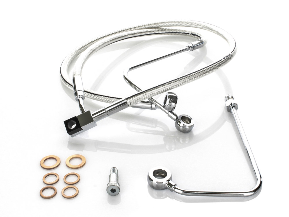 Magnum Shielding +4in. Over Length Lower Front Brake Line – Sterling Chromite. Fits FXST Softail 2011-2015 & Rocker 2011