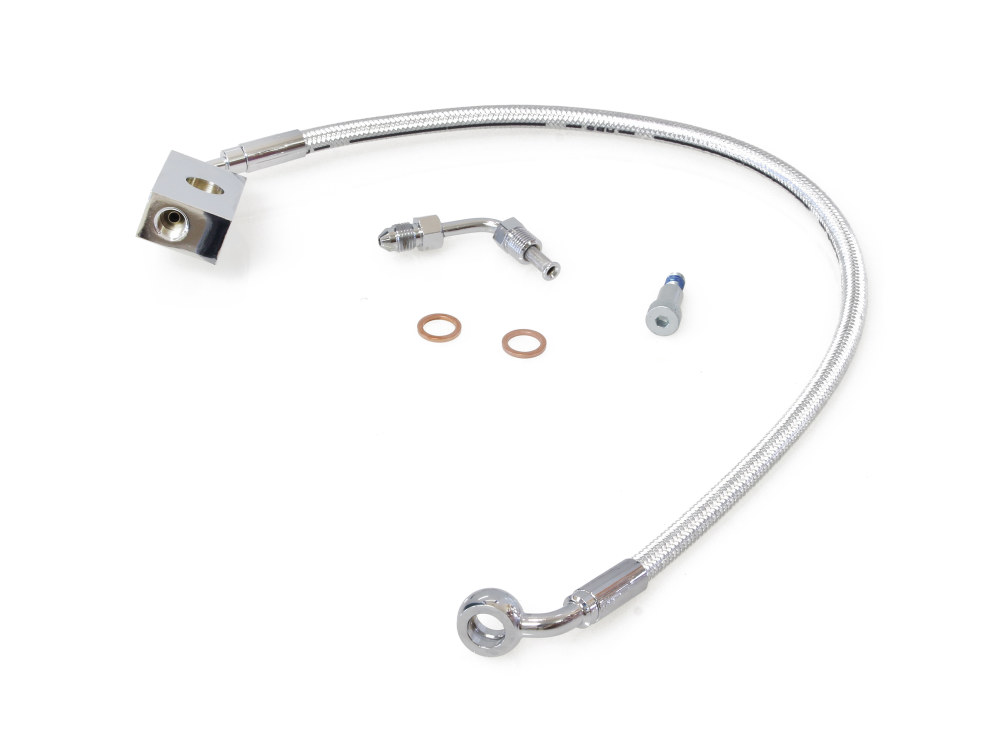 Magnum Shielding +2in. Length Lower Front Brake Line – Sterling Chromite. Fits Softail 2018up