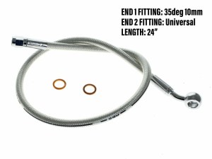 Magnum Shielding 24in. Upper Front Brake Line with 10mm x 35 Degree Banjo – Sterling Chromite. Magnum Shielding 24in. Upper Front Brake Line with 10mm x 35 Degree Banjo – Sterling Chromite.