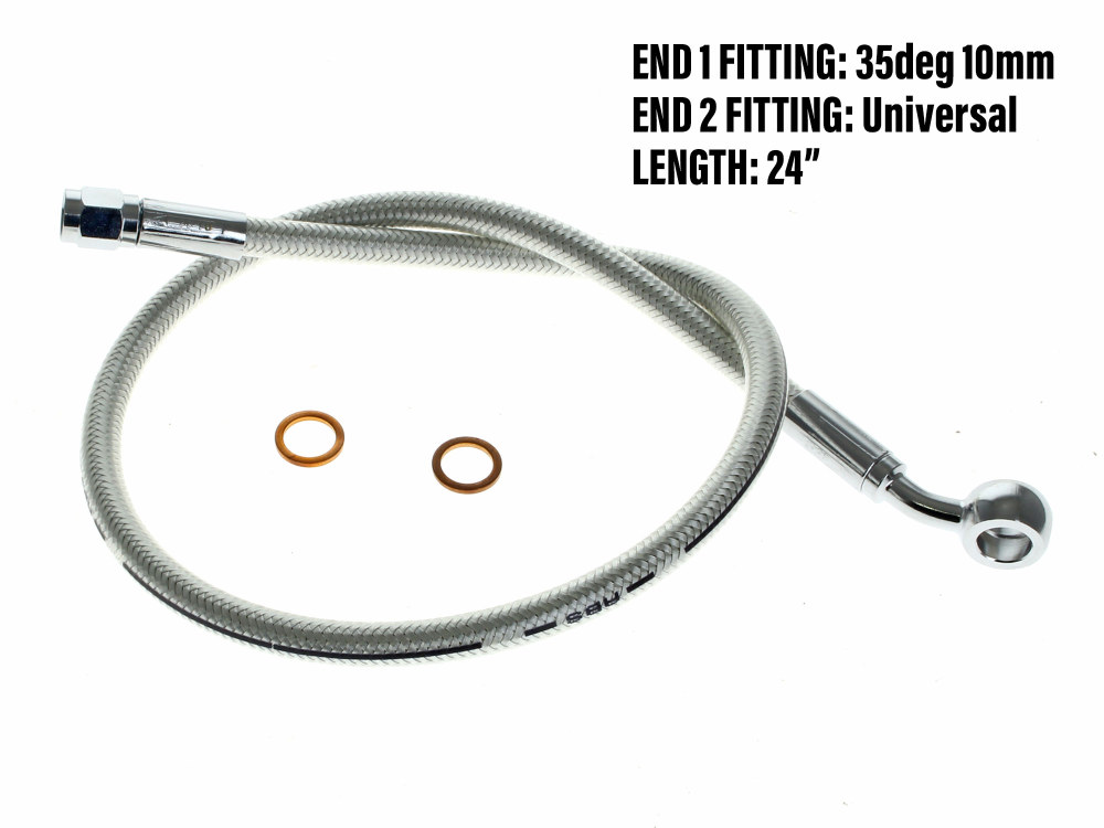 Magnum Shielding 24in. Upper Front Brake Line with 10mm x 35 Degree Banjo – Sterling Chromite.