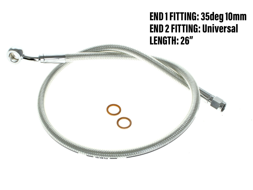 Magnum Shielding 26in. Upper Front Brake Line with 10mm x 35 Degree Banjo – Sterling Chromite.