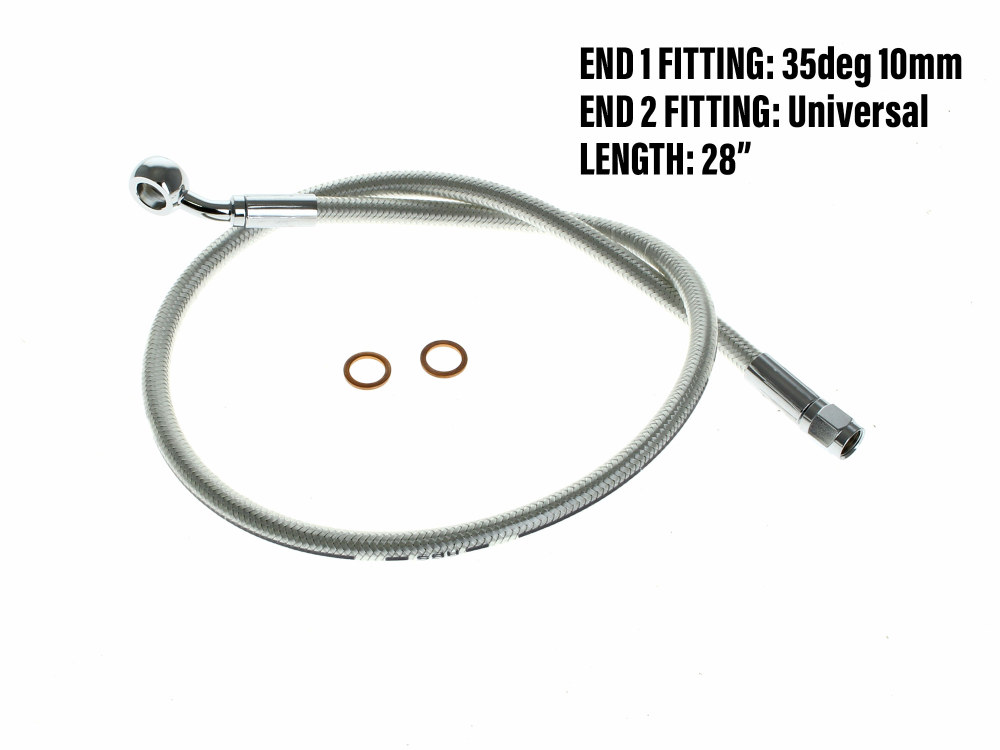 Magnum Shielding 28in. Upper Front Brake Line with 10mm x 35 Degree Banjo – Sterling Chromite.