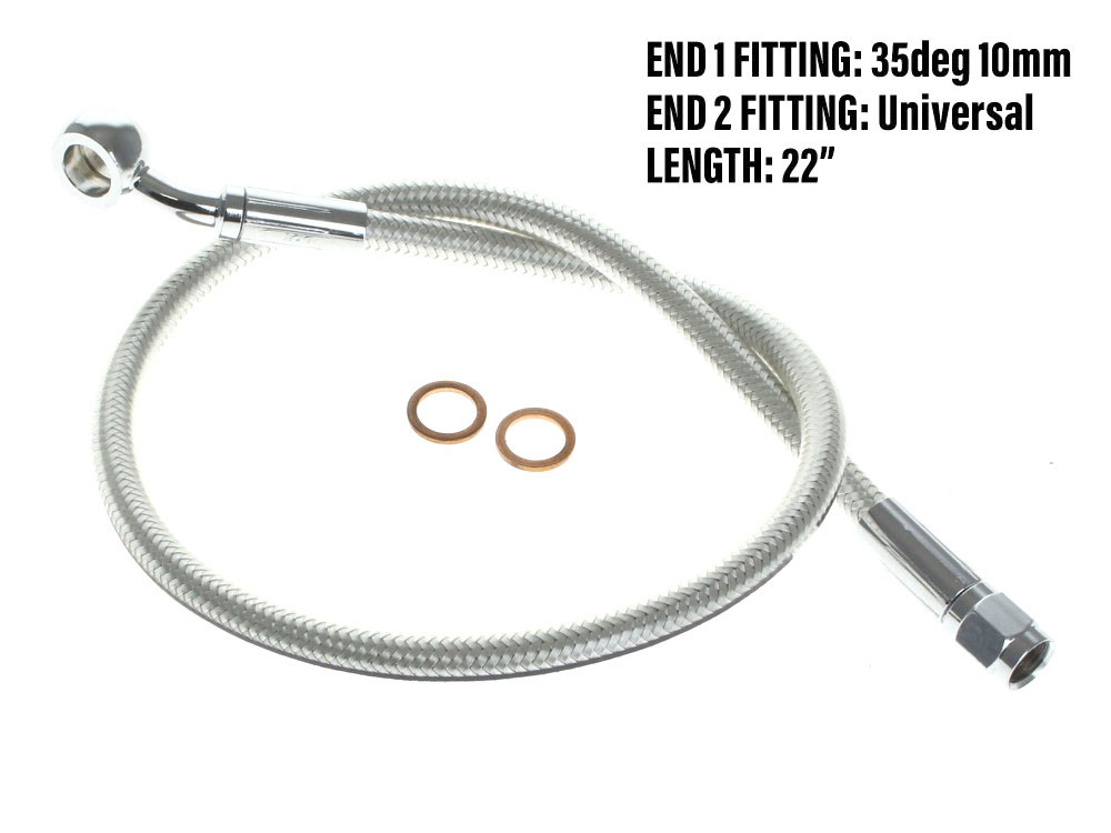 Magnum Shielding 22in. Upper Front Brake Line with 10mm x 35 Degree Banjo – Sterling Chromite.
