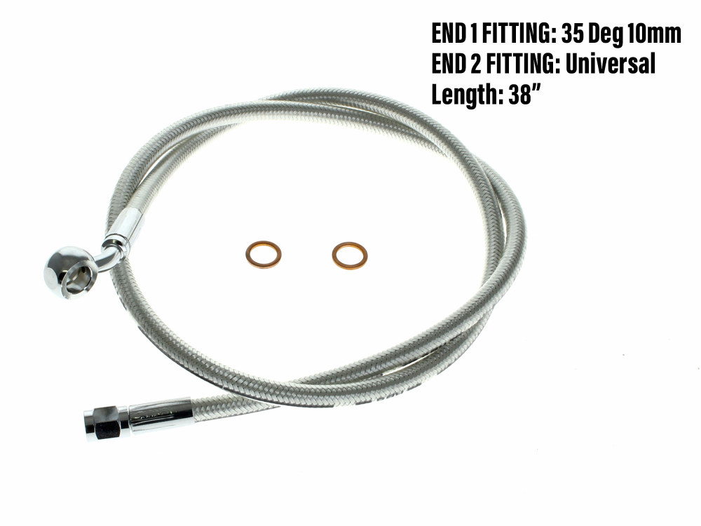 Magnum Shielding 38in. Upper Front Brake Line with 10mm x 35 Degree Banjo – Sterling Chromite.