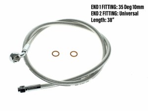 Magnum Shielding 38in. Upper Front Brake Line with 10mm x 35 Degree Banjo – Sterling Chromite. Magnum Shielding 38in. Upper Front Brake Line with 10mm x 35 Degree Banjo – Sterling Chromite.