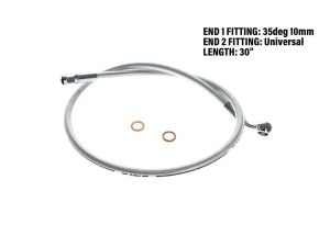 Magnum Shielding 30in. Upper Front Brake Line with 10mm x 35 Degree Banjo – Sterling Chromite. Magnum Shielding 30in. Upper Front Brake Line with 10mm x 35 Degree Banjo – Sterling Chromite.