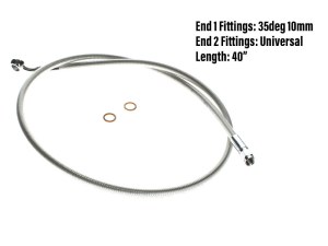 Magnum Shielding 40in. Upper Front Brake Line with 10mm x 35 Degree Banjo – Sterling Chromite. Magnum Shielding 40in. Upper Front Brake Line with 10mm x 35 Degree Banjo – Sterling Chromite.