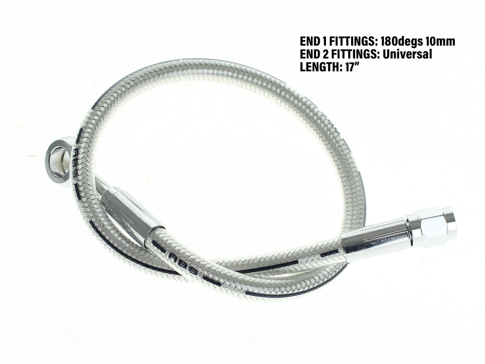 Magnum Shielding 17in. Upper Front Brake Line with 10mm x 180 Degree Banjo – Sterling Chromite.