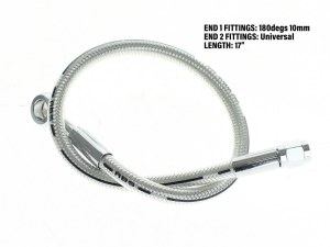 Magnum Shielding 17in. Upper Front Brake Line with 10mm x 180 Degree Banjo – Sterling Chromite. Magnum Shielding 17in. Upper Front Brake Line with 10mm x 180 Degree Banjo – Sterling Chromite.