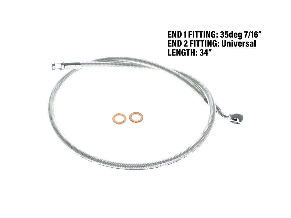 Magnum Shielding 34in. Upper Front Brake Line with 7/16in. x 35 Degree Banjo – Sterling Chromite.