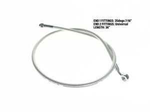 Magnum Shielding 36in. Upper Front Brake Line with 7/16in. x 35 Degree Banjo – Sterling Chromite. Magnum Shielding 36in. Upper Front Brake Line with 7/16in. x 35 Degree Banjo – Sterling Chromite.
