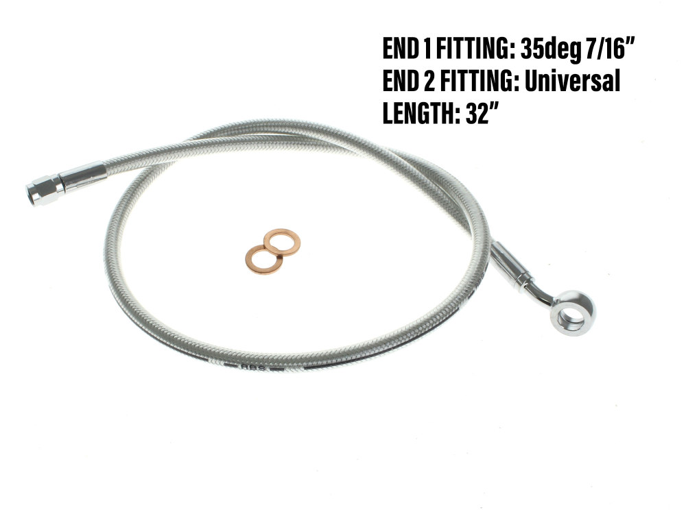 Magnum Shielding 32in. Upper Front Brake Line with 7/16in. x 35 Degree Banjo – Sterling Chromite.