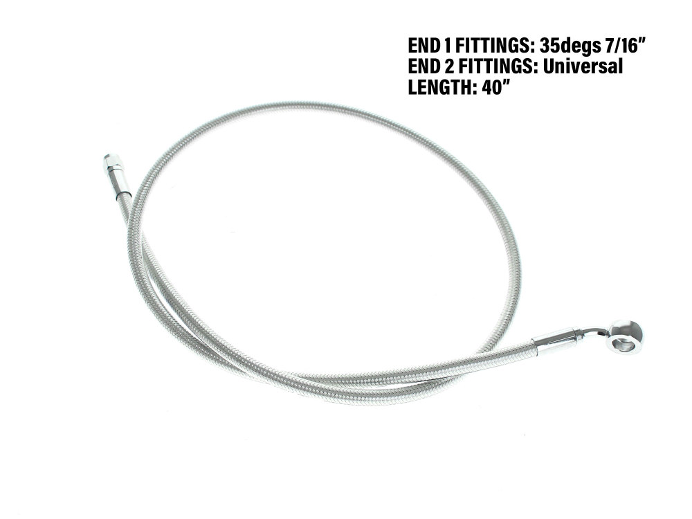 Magnum Shielding 40in. Upper Front Brake Line with 7/16in. x 35 Degree Banjo – Sterling Chromite.