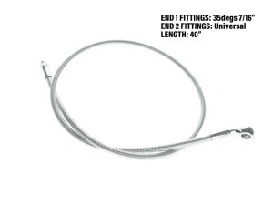 Magnum Shielding 40in. Upper Front Brake Line with 7/16in. x 35 Degree Banjo – Sterling Chromite. Magnum Shielding 40in. Upper Front Brake Line with 7/16in. x 35 Degree Banjo – Sterling Chromite.