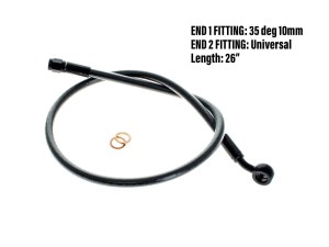 Magnum Shielding 26in. Upper Front Brake Line with 10mm x 35 Degree Banjo – Black Pearl. Magnum Shielding 26in. Upper Front Brake Line with 10mm x 35 Degree Banjo – Black Pearl.