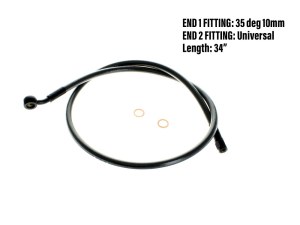 Magnum Shielding 34in. Upper Front Brake Line with 10mm x 35 Degree Banjo – Black Pearl. Magnum Shielding 34in. Upper Front Brake Line with 10mm x 35 Degree Banjo – Black Pearl.