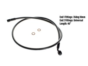 Magnum Shielding 40in. Upper Front Brake Line with 10mm x 35 Degree Banjo – Black Pearl. Magnum Shielding 40in. Upper Front Brake Line with 10mm x 35 Degree Banjo – Black Pearl.