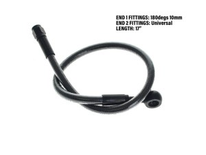 Magnum Shielding 17in. Upper Front Brake Line with 10mm x 180 Degree Banjo – Black Pearl. Magnum Shielding 17in. Upper Front Brake Line with 10mm x 180 Degree Banjo – Black Pearl.