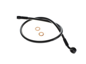 Magnum Shielding 26in. Upper Front Brake Line with 7/16in. x 35 Degree Banjo – Black Pearl. Magnum Shielding 26in. Upper Front Brake Line with 7/16in. x 35 Degree Banjo – Black Pearl.